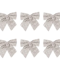 Kerststrikken Glitter Zilver 8 cm – 6 stuks