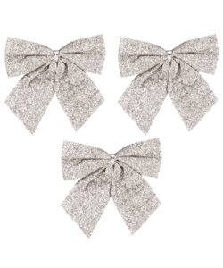 Kerststrikken Glitter Zilver 12 cm – 3 stuks