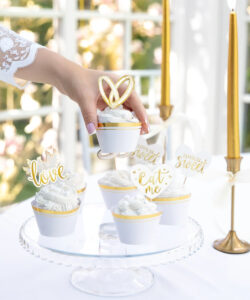 Cupcake prikkers bruiloft wit / goud pk/12 - afbeelding 3