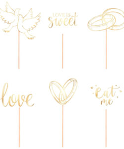 Cupcake Prikkers Bruiloft Wit / Goud pk/12