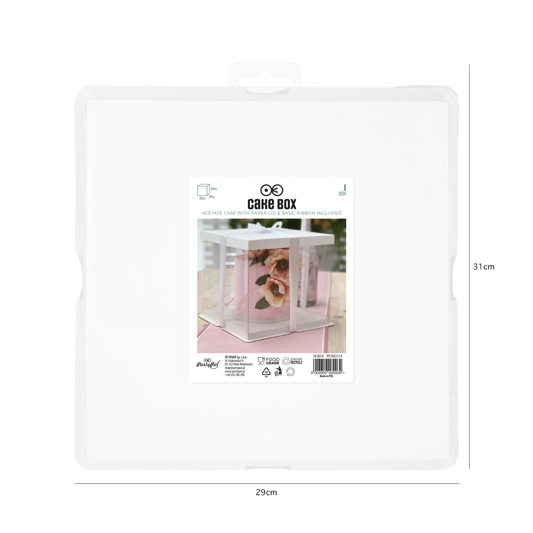Transparante vierkante taartdoos met satijnen lint 25 x 25 x 25 cm bij cake, bake & love 4 Transparante vierkante taartdoos met satijnen lint 25 x 25 x 25 cm - afbeelding 2