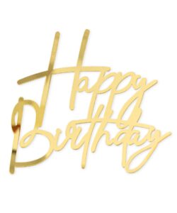 Taarttopper Zijkant Happy Birthday Goud Acryl – 12,5 cm