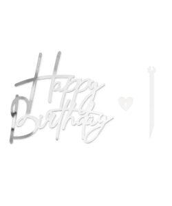 Taarttopper zijkant happy birthday zilver acryl – 12,5 cm bij cake, bake & love 9 Taarttopper zijkant happy birthday zilver acryl – 12,5 cm - afbeelding 3