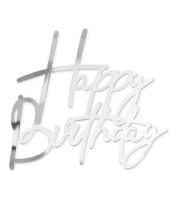 Taarttopper Zijkant Happy Birthday Zilver Acryl – 12,5 cm