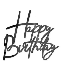 Taarttopper Zijkant Happy Birthday Zwart Acryl – 12,5 cm