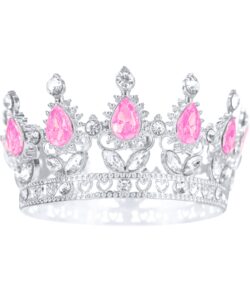 Taartdecoratie Kroon Zilver met Roze en Zilveren Kristallen 10 cm